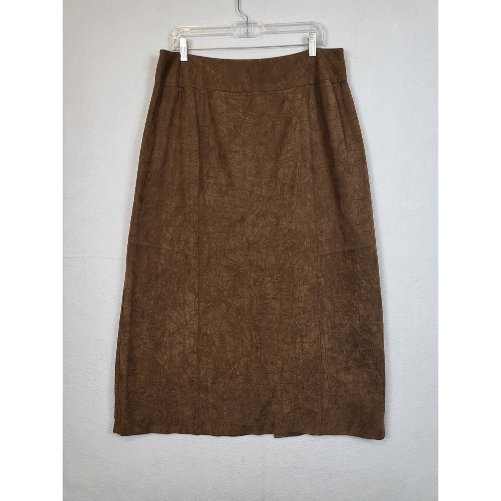 Norton McNaughton Womens Long A-line Skirt Faux Suede Zipper Brown Size 16